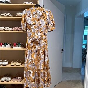 10 Crosby Derek Lam Floral Midi Dress in Yellow and White